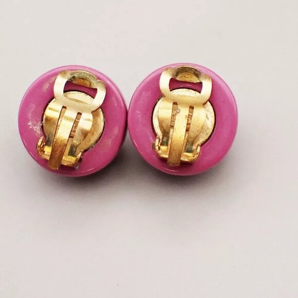 CHANEL CC Logo Button Earrings 01P Clip-On Plastic Pink GHW Vintage 33RK796 - Picture 4 of 10